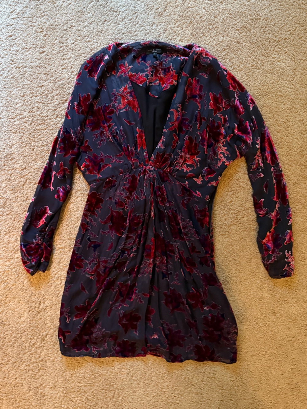 Rag & Bone long sleeved navy dress with Red/blue Floral Burnout - size 0
